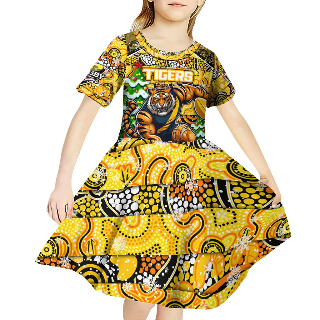Custom Richmond Tigers Football Merry Christmas Kid Short Sleeve Dress Indigenous Australian Art