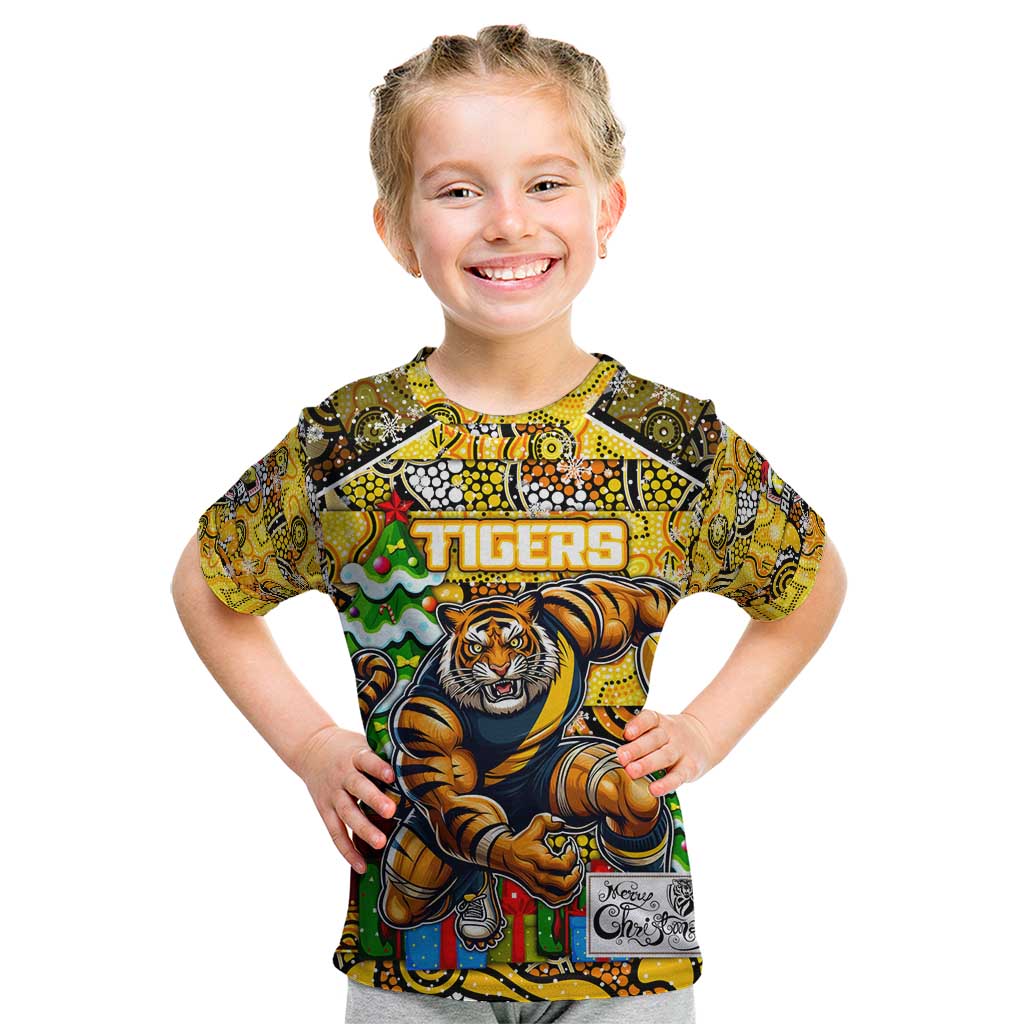 Custom Richmond Tigers Football Merry Christmas Kid T Shirt Indigenous Australian Art