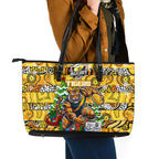 Richmond Tigers Football Merry Christmas Leather Tote Bag Indigenous Australian Art