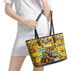 Richmond Tigers Football Merry Christmas Leather Tote Bag Indigenous Australian Art