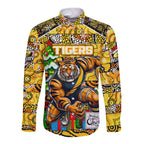 Custom Richmond Tigers Football Merry Christmas Long Sleeve Button Shirt Indigenous Australian Art