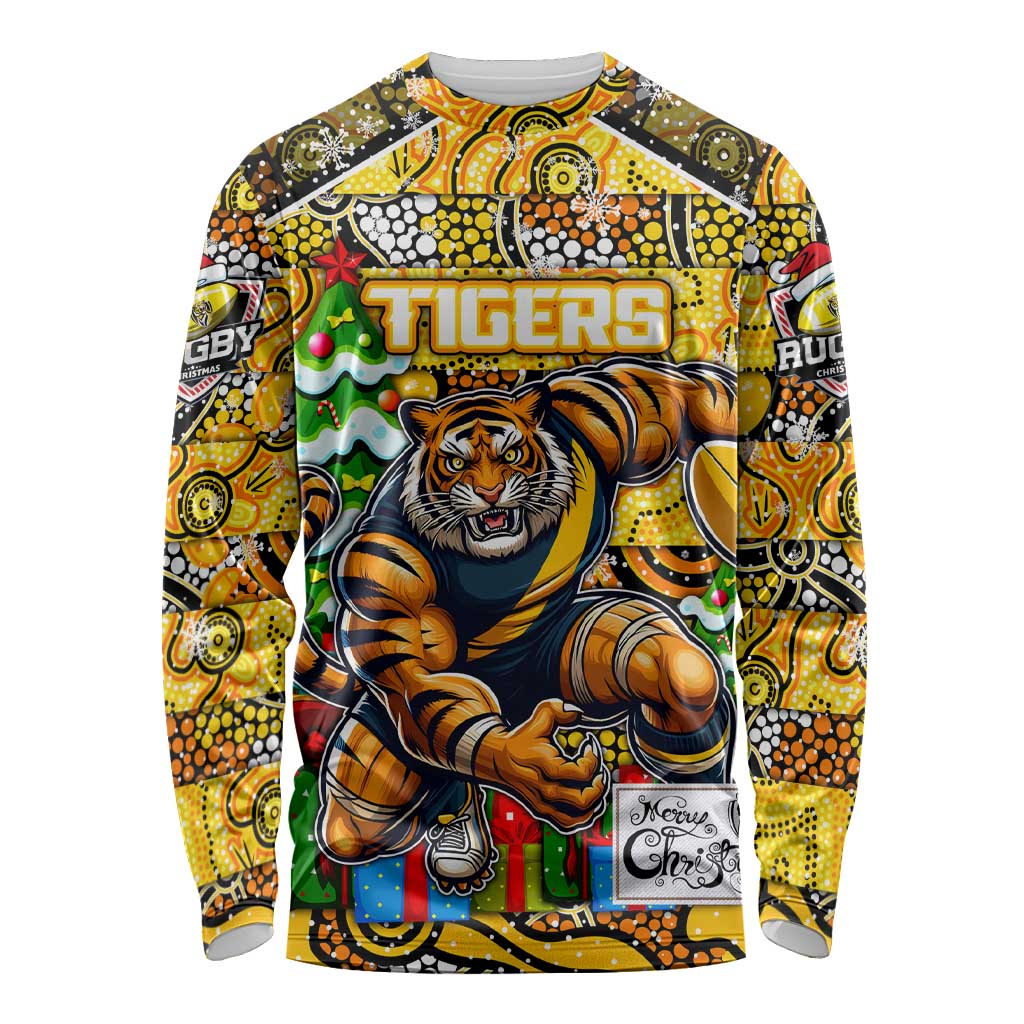 Custom Richmond Tigers Football Merry Christmas Long Sleeve Shirt Indigenous Australian Art