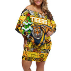 Custom Richmond Tigers Football Merry Christmas Off Shoulder Short Dress Indigenous Australian Art