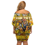 Custom Richmond Tigers Football Merry Christmas Off Shoulder Short Dress Indigenous Australian Art