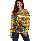 Custom Richmond Tigers Football Merry Christmas Off Shoulder Sweater Indigenous Australian Art