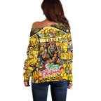 Custom Richmond Tigers Football Merry Christmas Off Shoulder Sweater Indigenous Australian Art