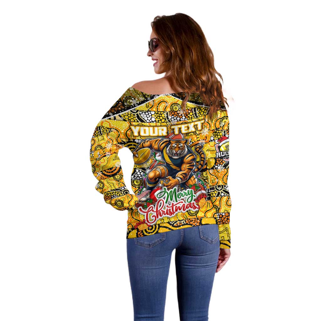 Custom Richmond Tigers Football Merry Christmas Off Shoulder Sweater Indigenous Australian Art