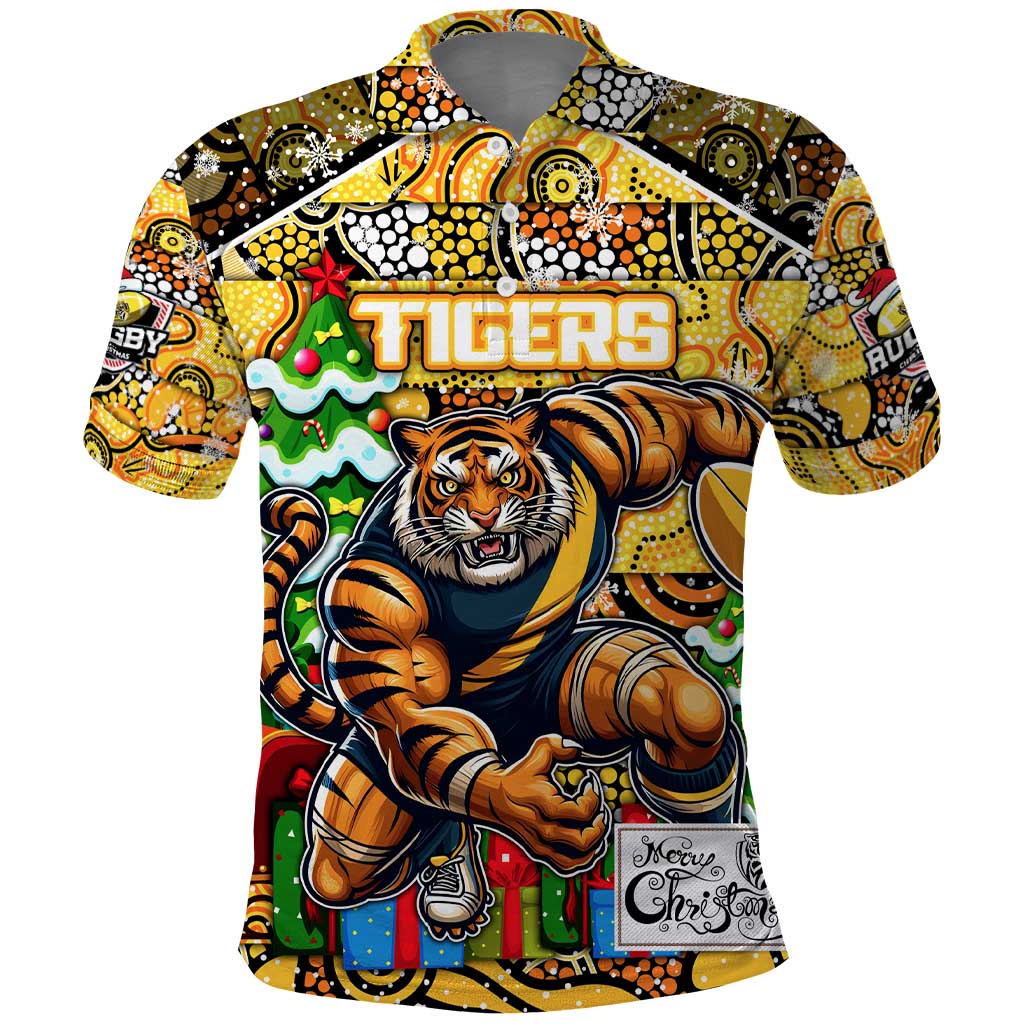 Custom Richmond Tigers Football Merry Christmas Polo Shirt Indigenous Australian Art