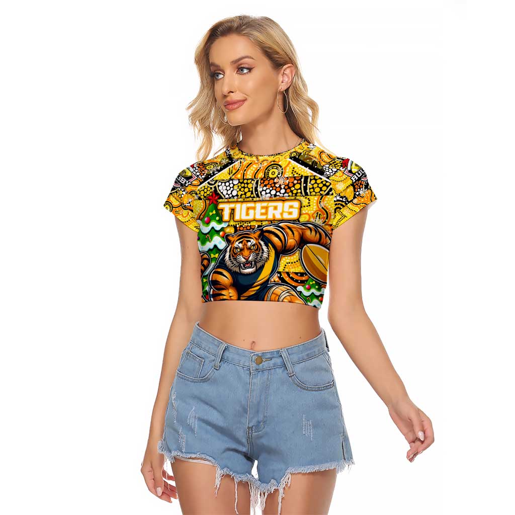 Custom Richmond Tigers Football Merry Christmas Raglan Cropped T Shirt Indigenous Australian Art