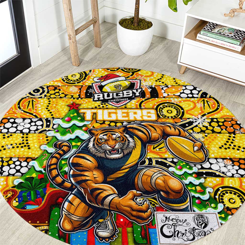 Richmond Tigers Football Merry Christmas Round Carpet Indigenous Australian Art