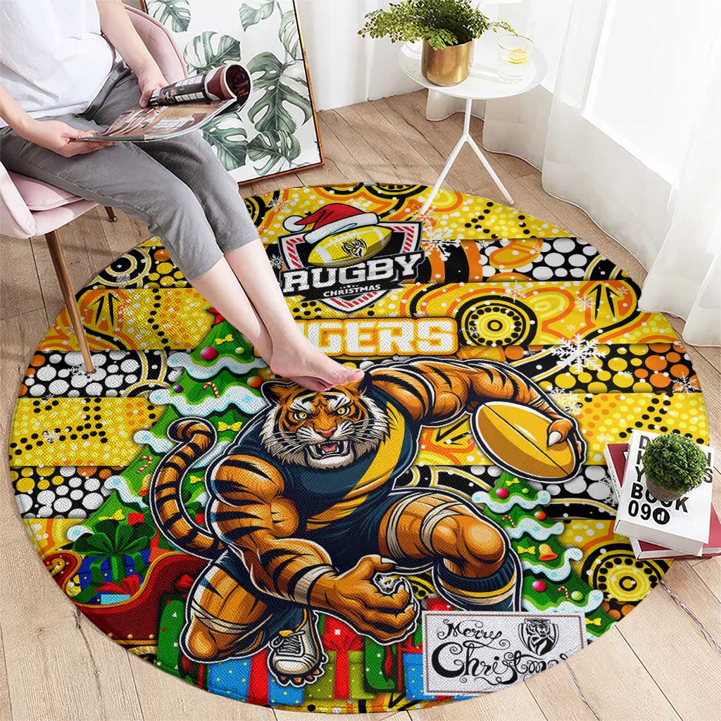 Richmond Tigers Football Merry Christmas Round Carpet Indigenous Australian Art