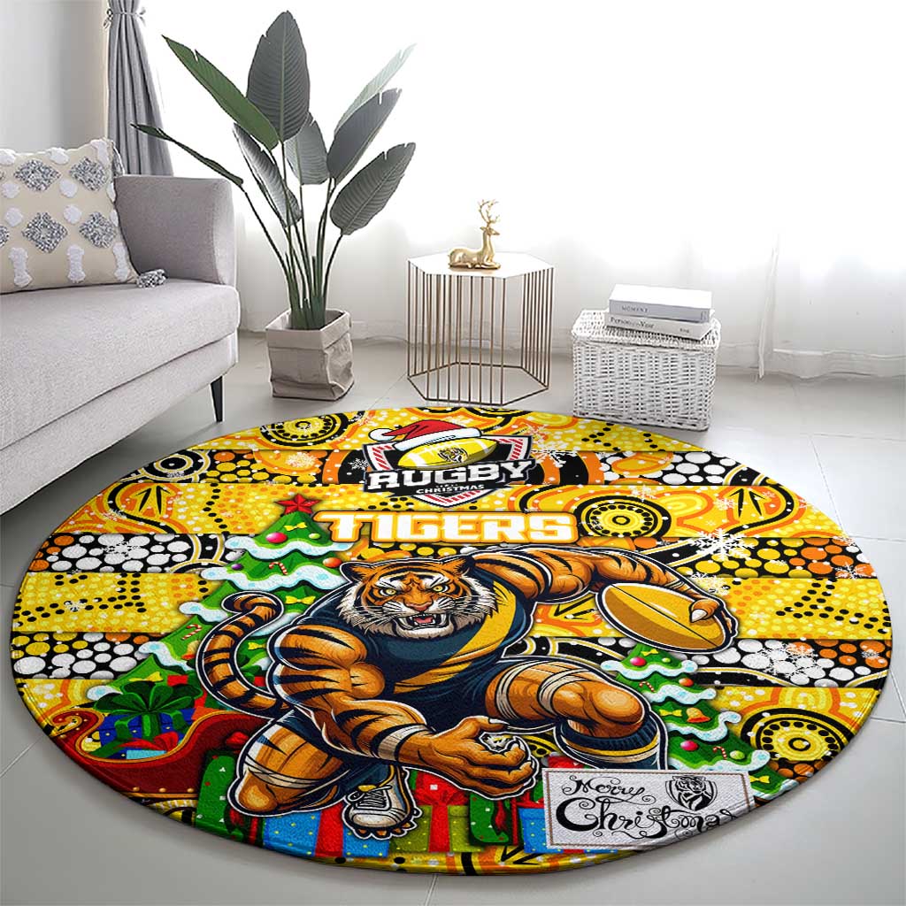 Richmond Tigers Football Merry Christmas Round Carpet Indigenous Australian Art
