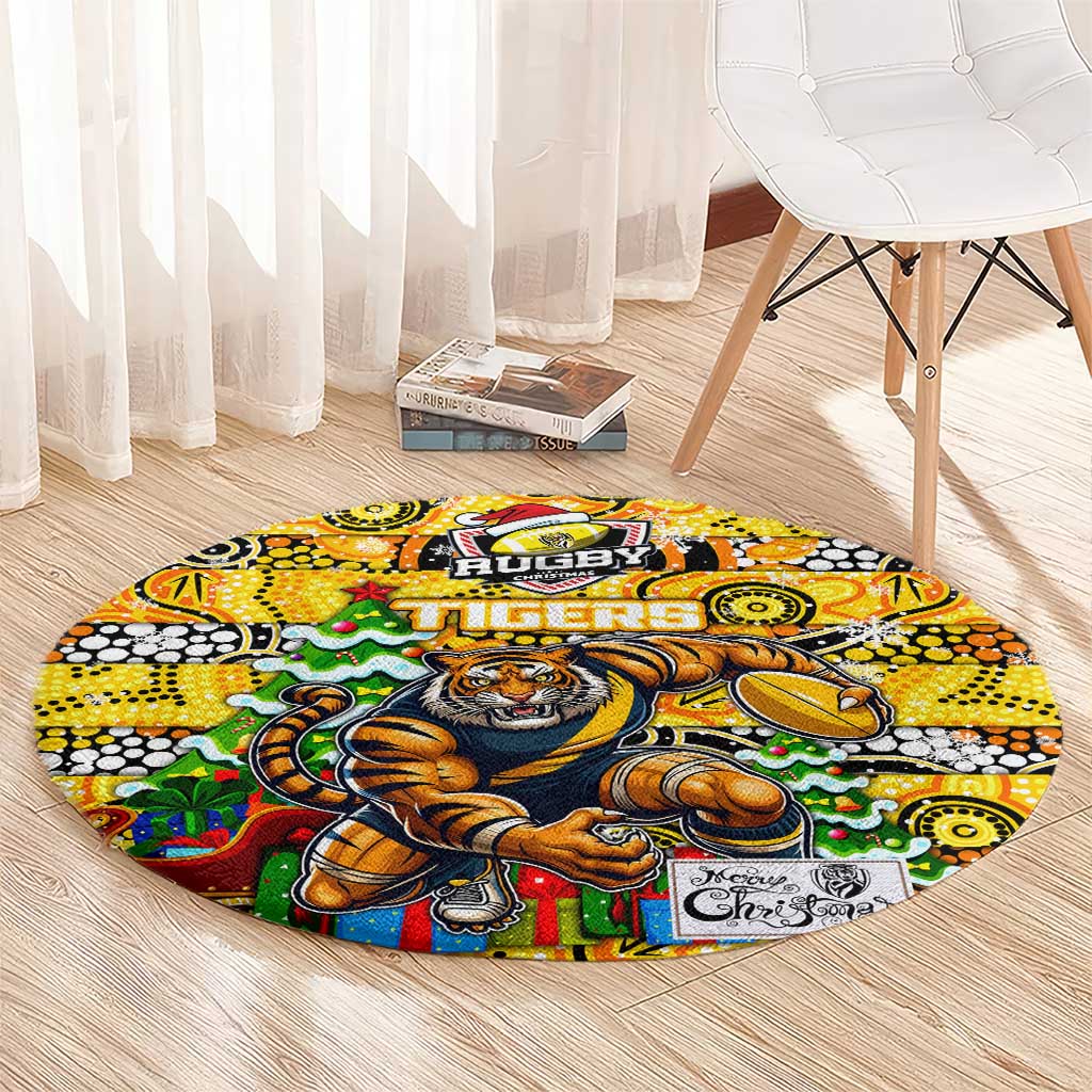 Richmond Tigers Football Merry Christmas Round Carpet Indigenous Australian Art