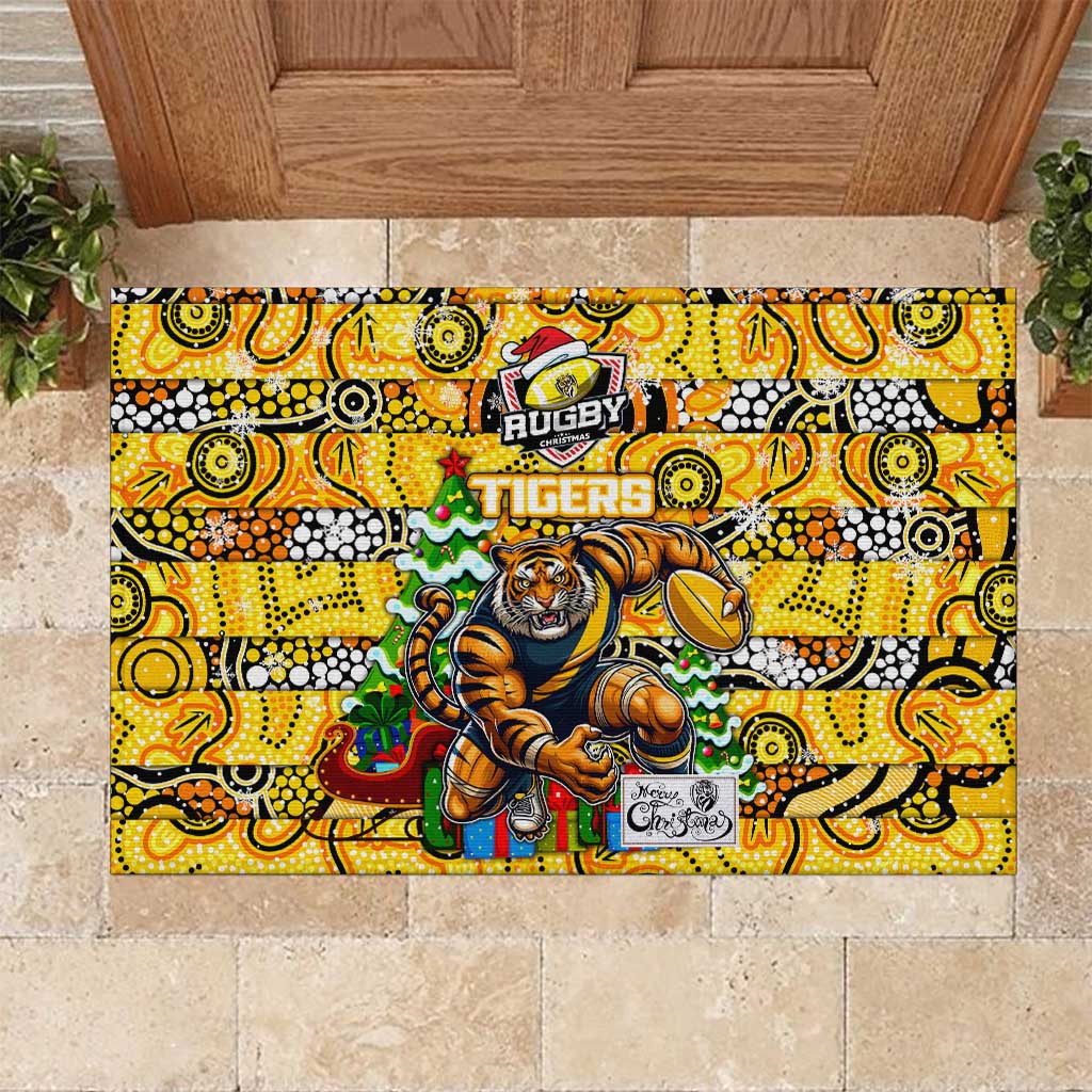 Richmond Tigers Football Merry Christmas Rubber Doormat Indigenous Australian Art