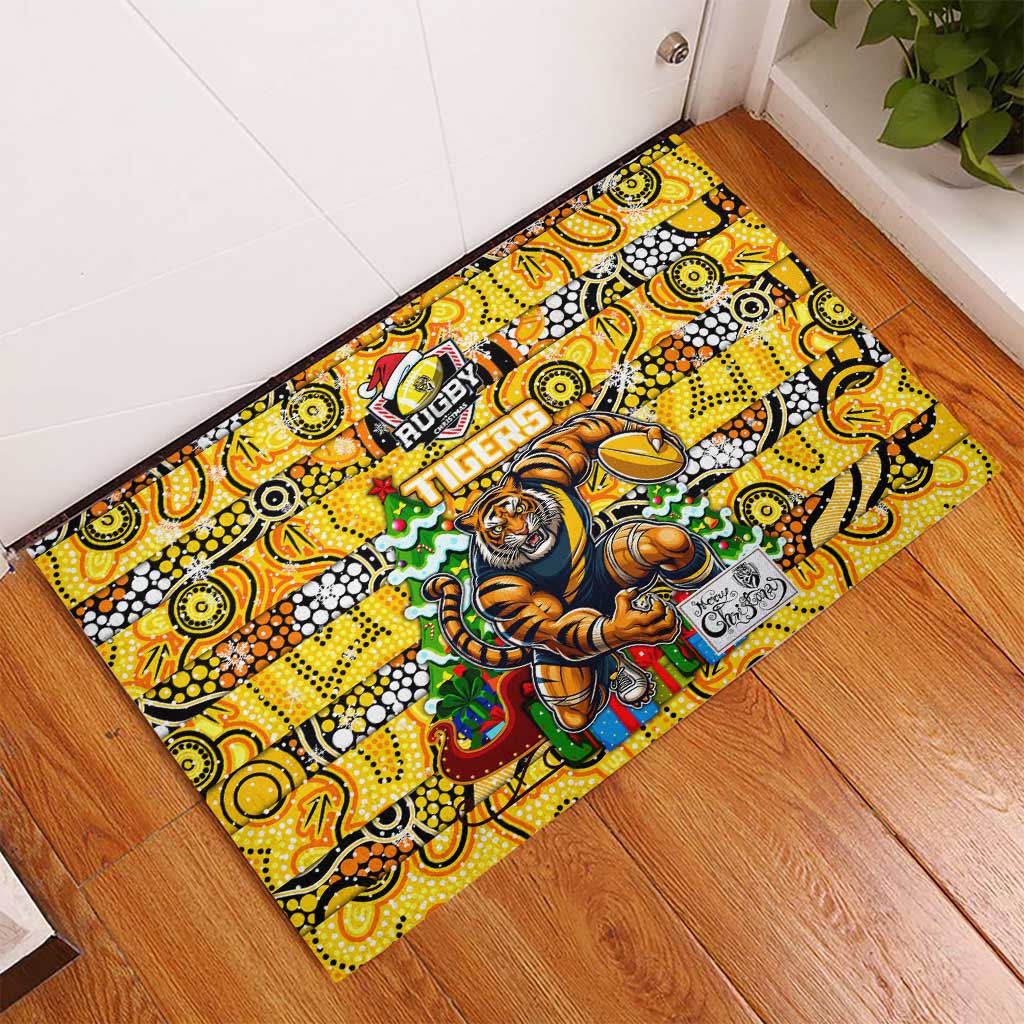 Richmond Tigers Football Merry Christmas Rubber Doormat Indigenous Australian Art