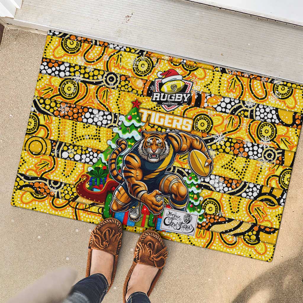 Richmond Tigers Football Merry Christmas Rubber Doormat Indigenous Australian Art