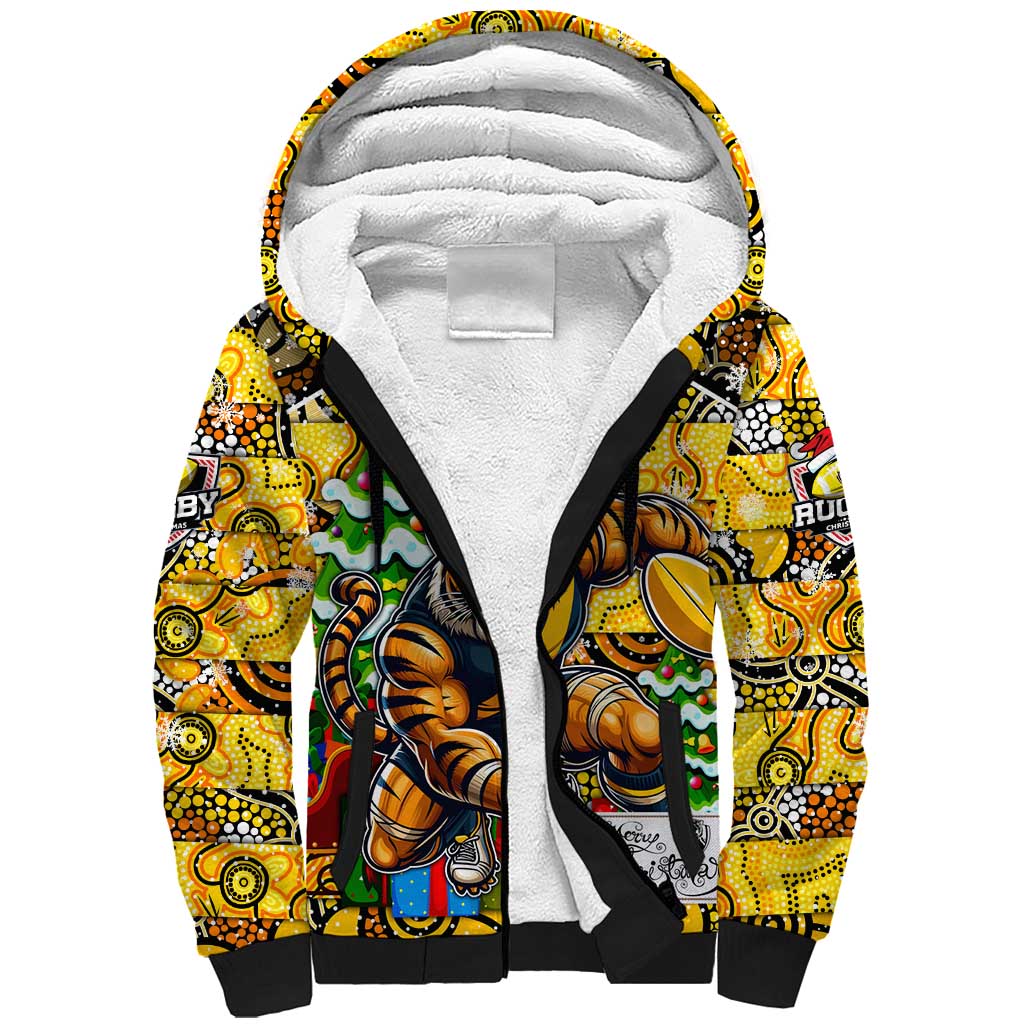 Custom Richmond Tigers Football Merry Christmas Sherpa Hoodie Indigenous Australian Art