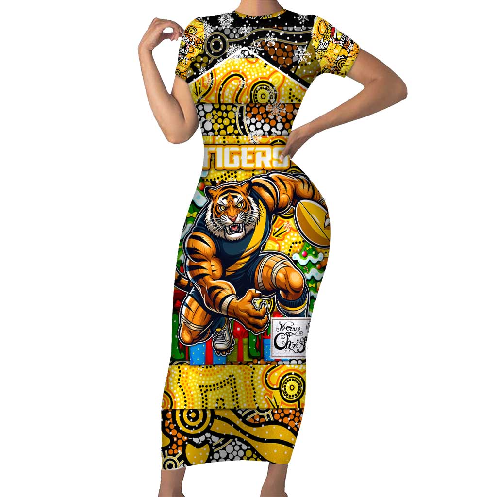Custom Richmond Tigers Football Merry Christmas Short Sleeve Bodycon Dress Indigenous Australian Art