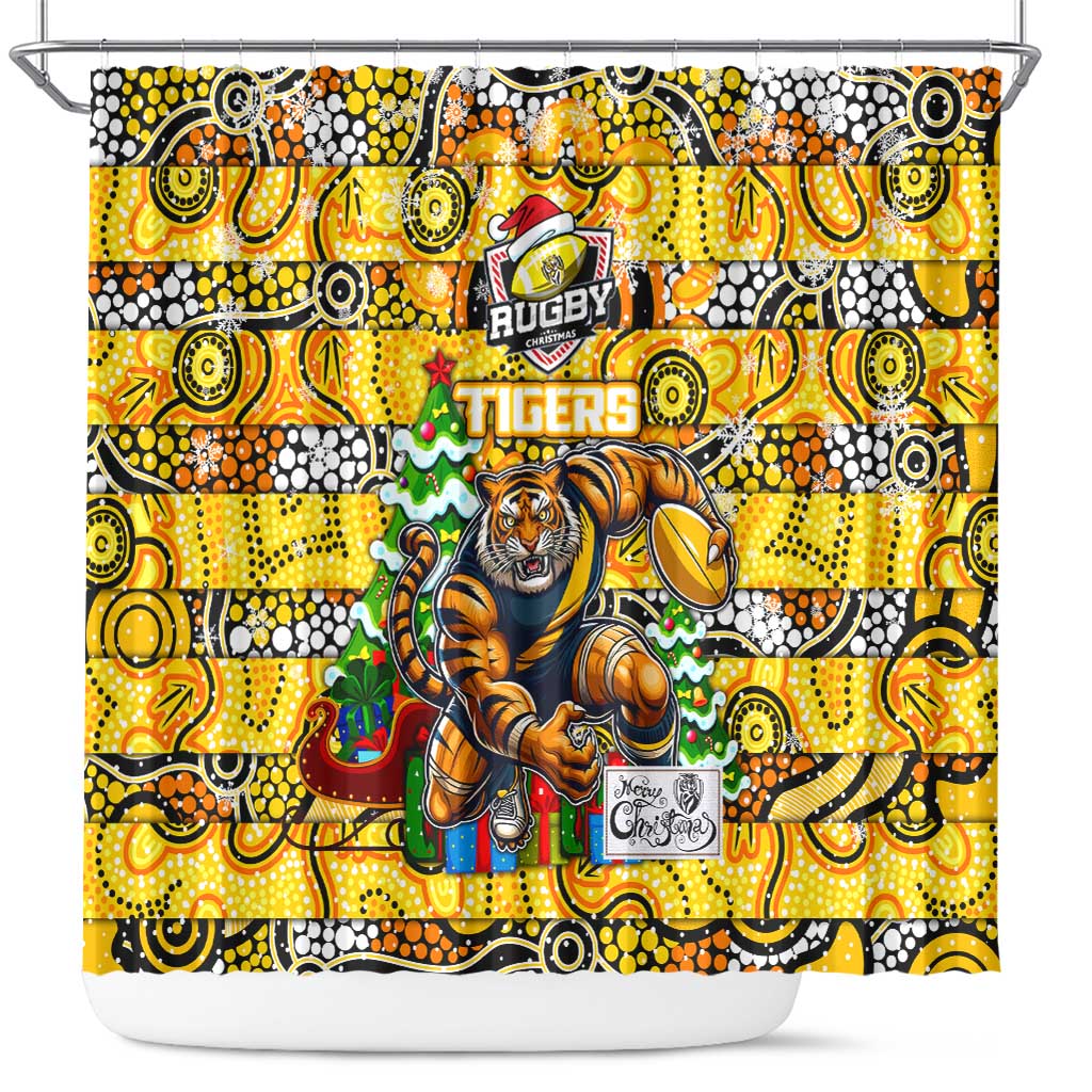 Richmond Tigers Football Merry Christmas Shower Curtain Indigenous Australian Art