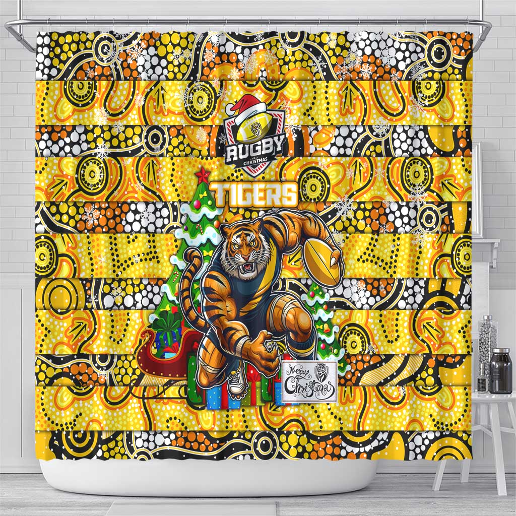 Richmond Tigers Football Merry Christmas Shower Curtain Indigenous Australian Art