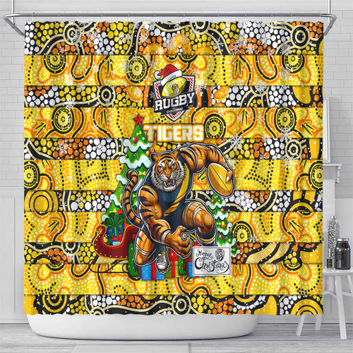 Richmond Tigers Football Merry Christmas Shower Curtain Indigenous Australian Art