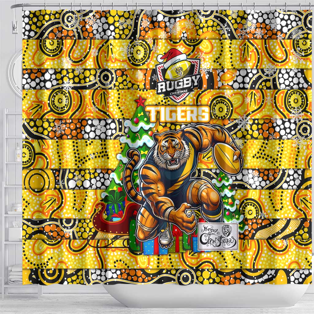 Richmond Tigers Football Merry Christmas Shower Curtain Indigenous Australian Art