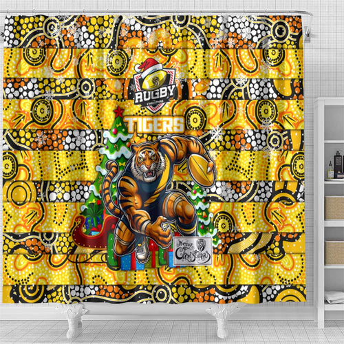Richmond Tigers Football Merry Christmas Shower Curtain Indigenous Australian Art