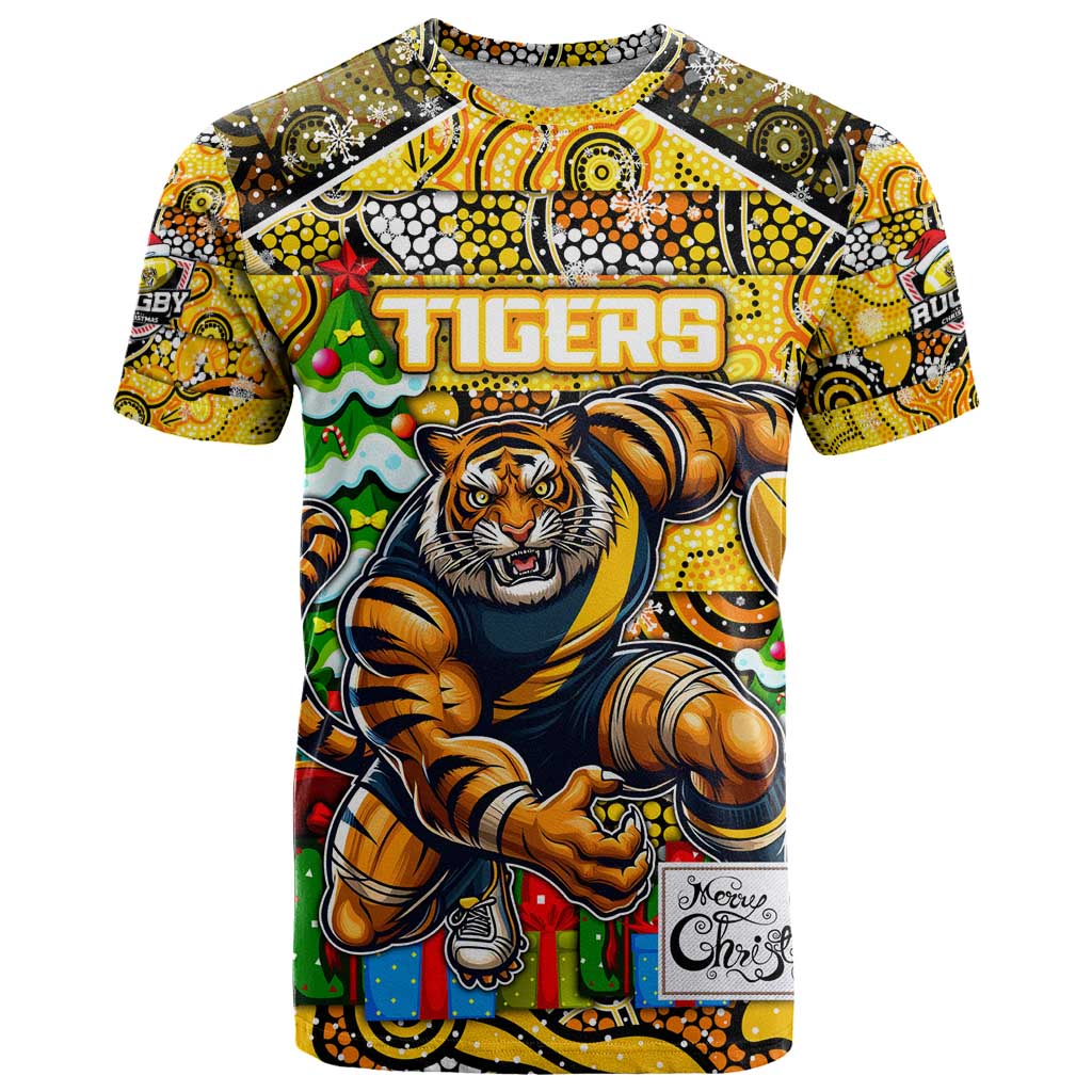 Custom Richmond Tigers Football Merry Christmas T Shirt Indigenous Australian Art