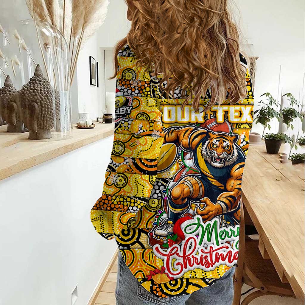 Custom Richmond Tigers Football Merry Christmas Women Casual Shirt Indigenous Australian Art