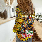 Custom Richmond Tigers Football Merry Christmas Women Casual Shirt Indigenous Australian Art