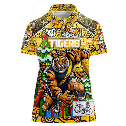 Custom Richmond Tigers Football Merry Christmas Women Polo Shirt Indigenous Australian Art