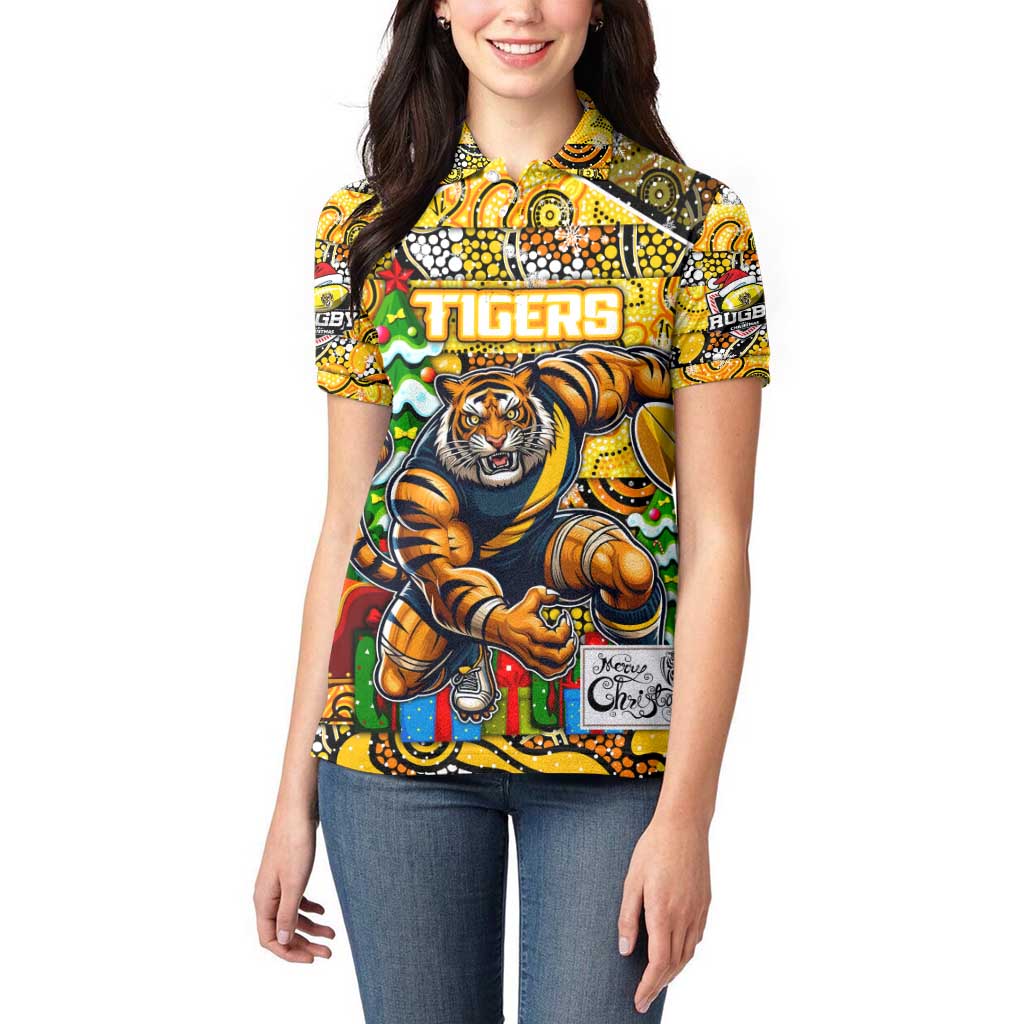 Custom Richmond Tigers Football Merry Christmas Women Polo Shirt Indigenous Australian Art
