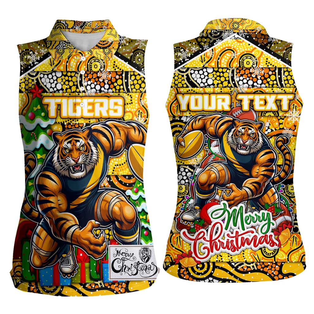 Custom Richmond Tigers Football Merry Christmas Women Sleeveless Polo Shirt Indigenous Australian Art