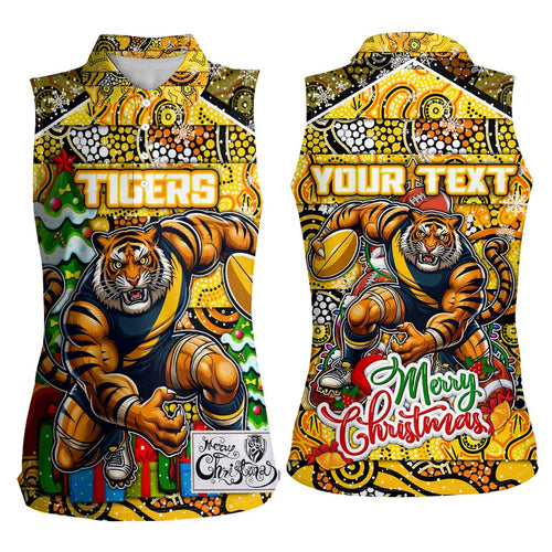 Custom Richmond Tigers Football Merry Christmas Women Sleeveless Polo Shirt Indigenous Australian Art