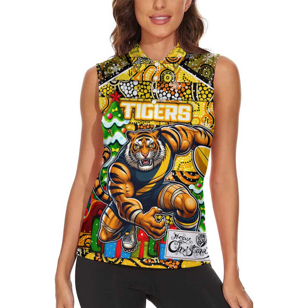 Custom Richmond Tigers Football Merry Christmas Women Sleeveless Polo Shirt Indigenous Australian Art