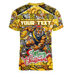 Custom Richmond Tigers Football Merry Christmas Women V-Neck T-Shirt Indigenous Australian Art