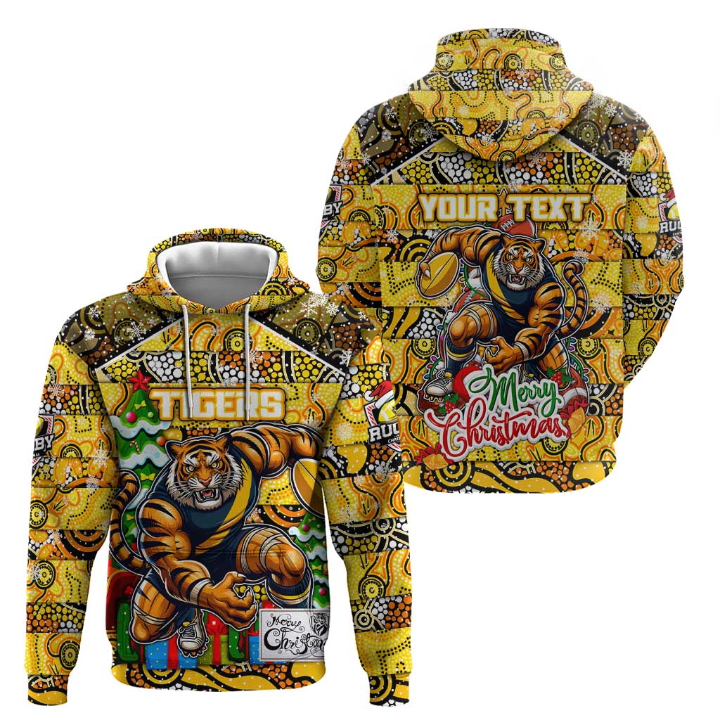 Custom Richmond Tigers Football Merry Christmas Zip Hoodie Indigenous Australian Art