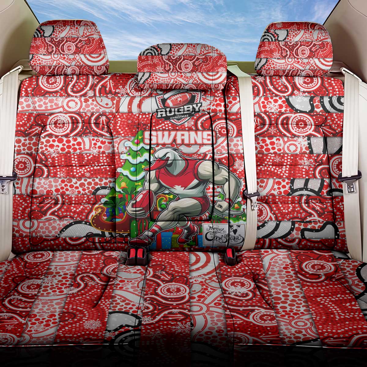 Swans Football Merry Christmas Back Car Seat Cover Indigenous Australian Art