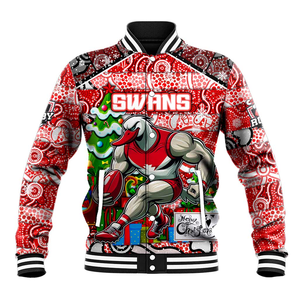 Custom Swans Rugby Merry Christmas Baseball Jacket Indigenous Australian Art