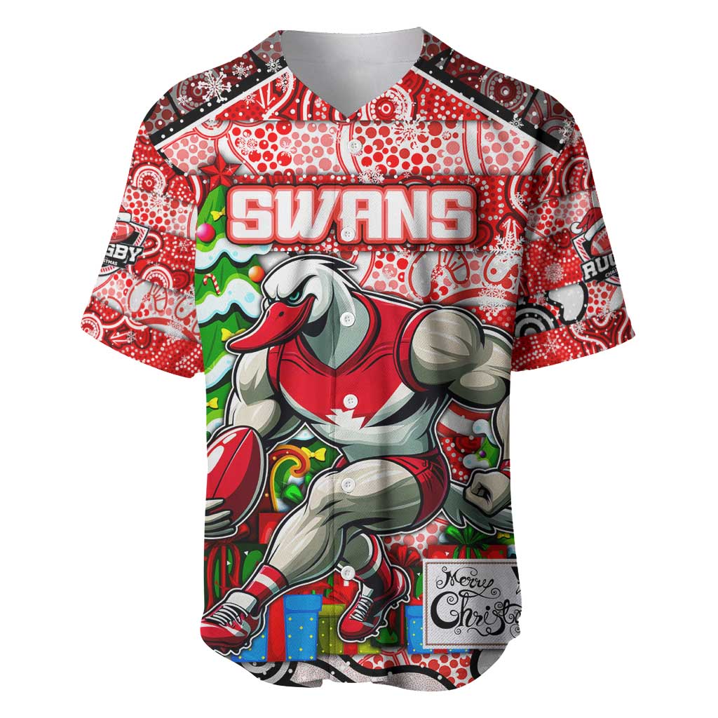 Custom Swans Rugby Merry Christmas Baseball Jersey Indigenous Australian Art