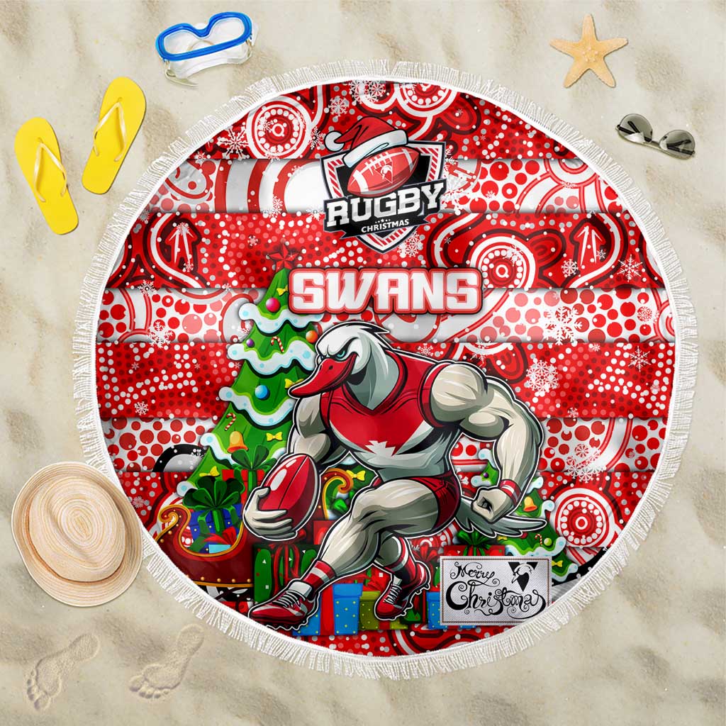 Swans Football Merry Christmas Beach Blanket Indigenous Australian Art