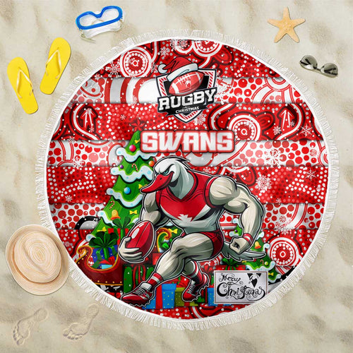 Swans Football Merry Christmas Beach Blanket Indigenous Australian Art