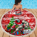 Swans Football Merry Christmas Beach Blanket Indigenous Australian Art