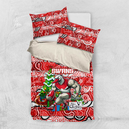 Swans Football Merry Christmas Bedding Set Indigenous Australian Art
