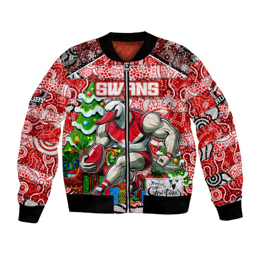 Custom Swans Rugby Merry Christmas Bomber Jacket Indigenous Australian Art