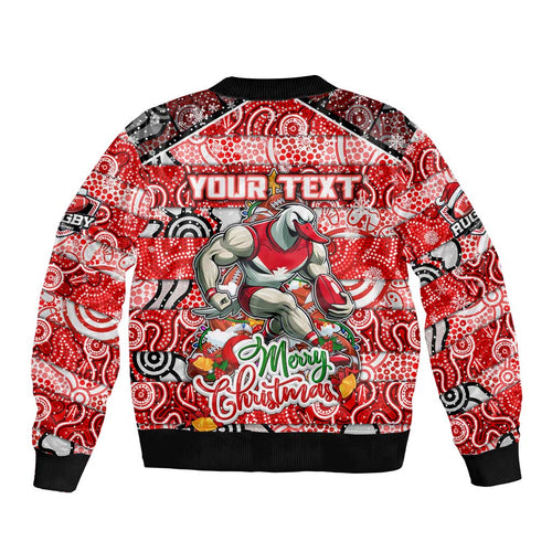 Custom Swans Rugby Merry Christmas Bomber Jacket Indigenous Australian Art
