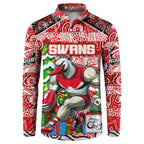 Custom Swans Rugby Merry Christmas Button Sweatshirt Indigenous Australian Art