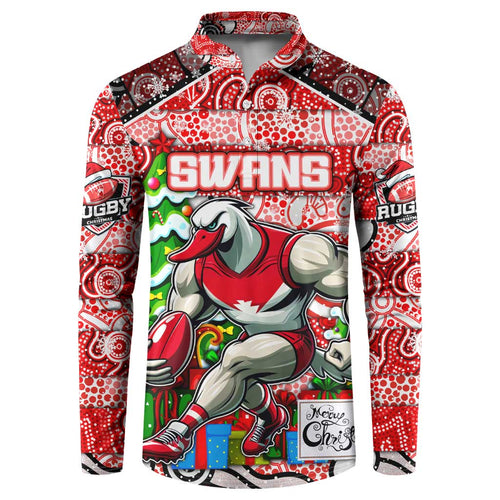 Custom Swans Rugby Merry Christmas Button Sweatshirt Indigenous Australian Art