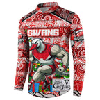 Custom Swans Rugby Merry Christmas Button Sweatshirt Indigenous Australian Art