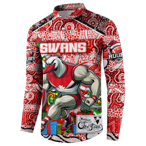 Custom Swans Rugby Merry Christmas Button Sweatshirt Indigenous Australian Art